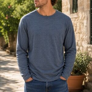 American Eagle Men's Long Sleeve Shirt Blue AS&Co Casual Crew Neck Everyday Top